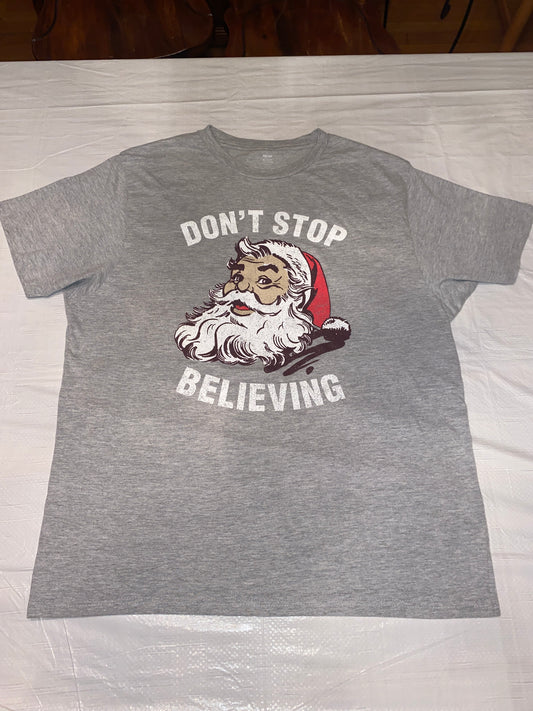 Funny Santa Graphic T-Shirt – “Don’t Stop Believing”