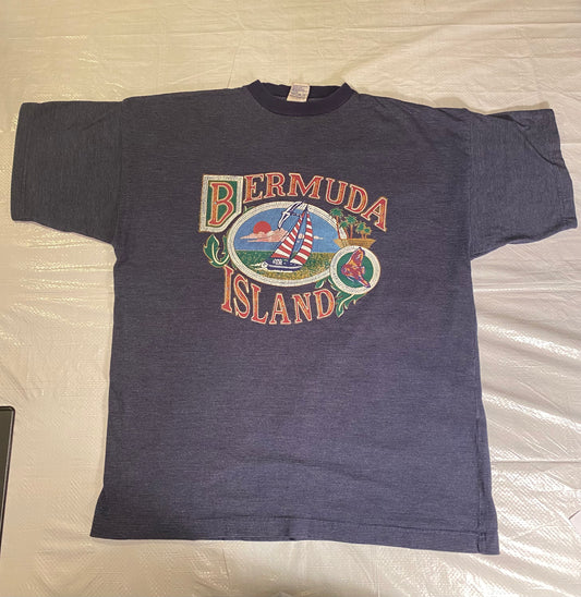 Vintage “Bermuda Island” Striped Graphic Tee