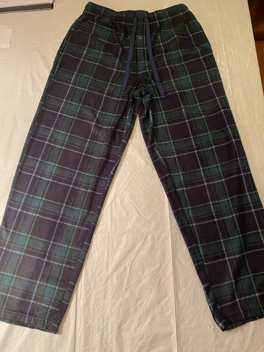 Fruit of the Loom Men’s Green & Navy Plaid Sleep Pants - Size M (32-34)